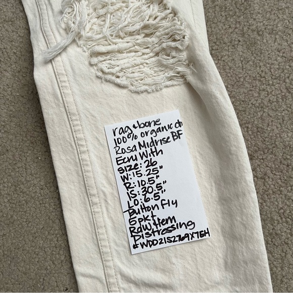 rag & bone Rosa Mid-Rise Boyfriend Jeans in Ecru with Distressing / Raw Hem - Picture 15 of 15
